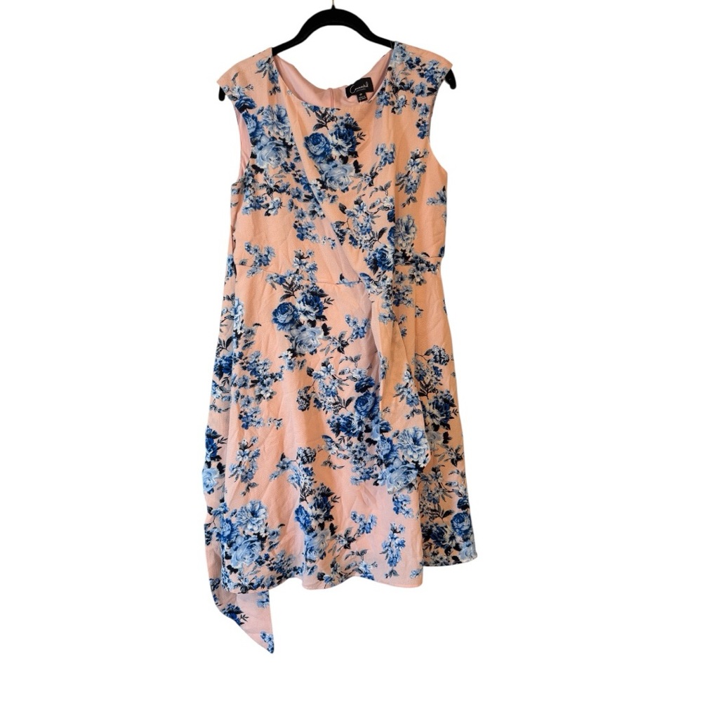 Connected Apparel Asymmetrical Dress - Peach and Blue Floral